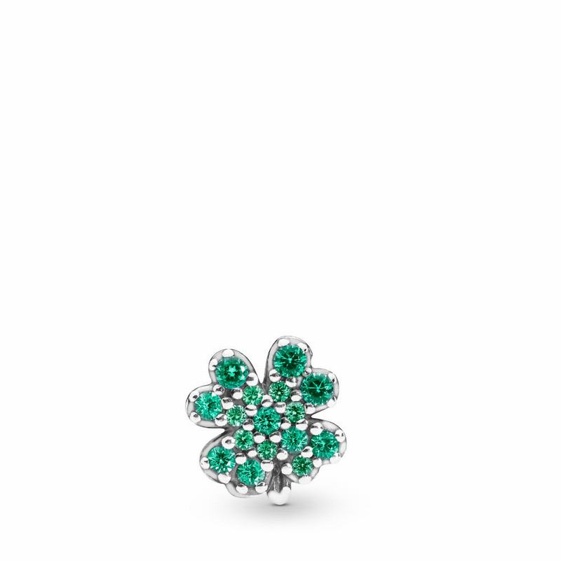 Pandora Radiant Green Clover Petite Charm Ireland - Sterling Silver/Green/Crystal - 602137MHW